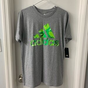 Adidas Boy’s Gray T-Shirt with Green Logo